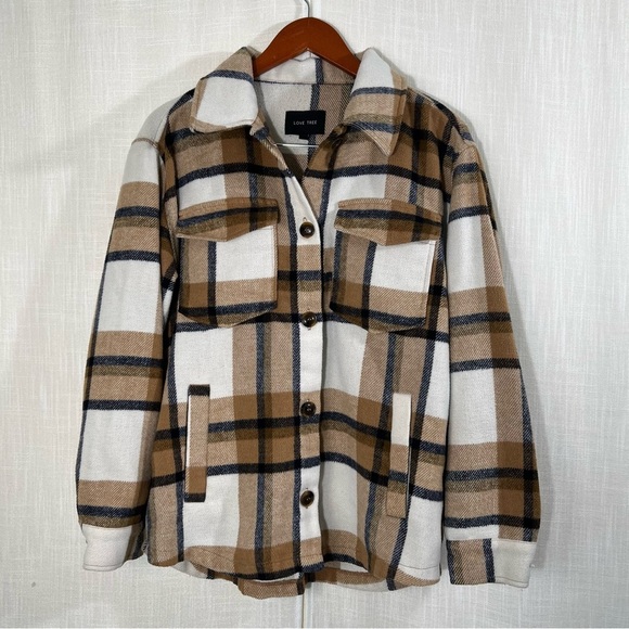 Love Tree Neutral Plaid Heavy Weight Shacket Shirt Jacket Size S - Picture 1 of 9
